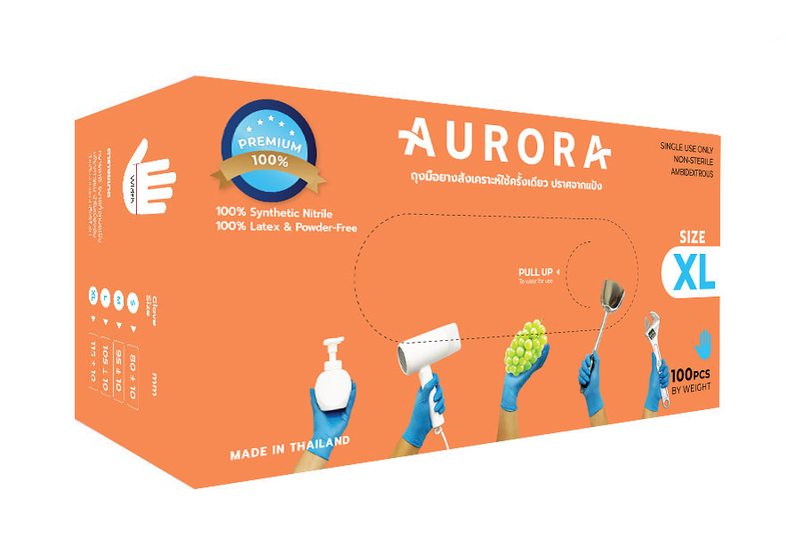 ถุงมือยาง Nitrile Aurora ไซส์XL